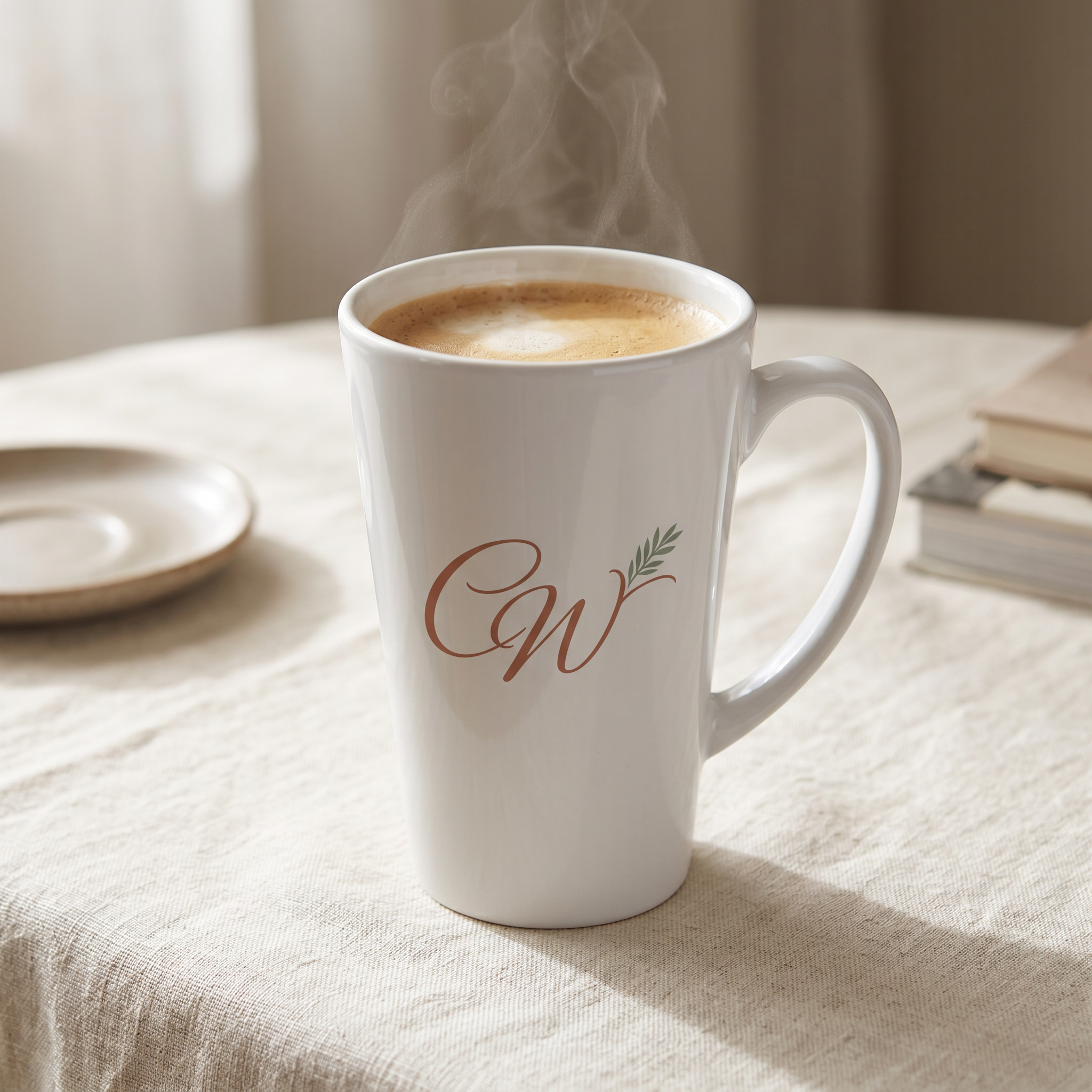 CW monogram ceramic latte mug